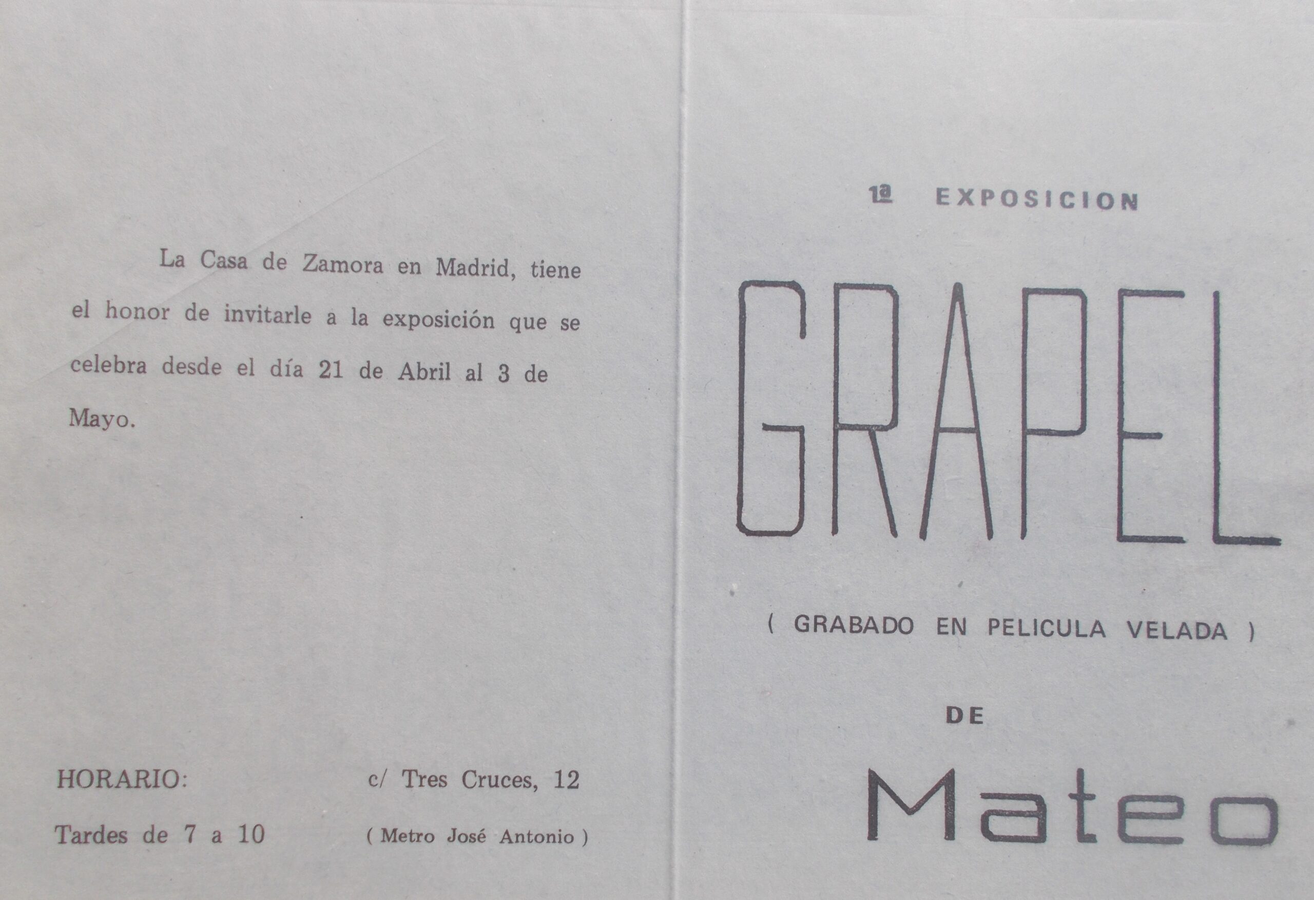 Invitación primera exposición GRAPEL 20-5-81